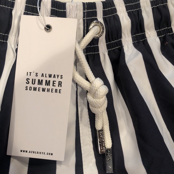 NEW! Azul Siete Navy Blue Stripe Swim Trunk - Picture 5 of 5